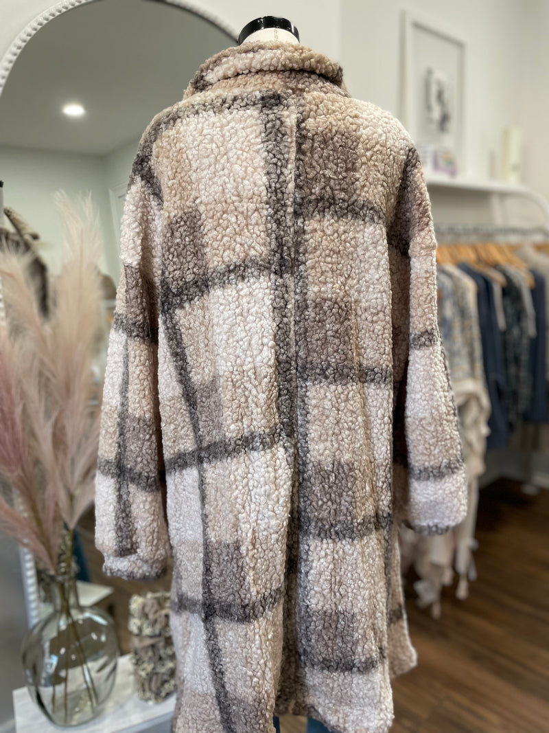 Love Me Some Plaid Long Teddy Shacket-Mocha
