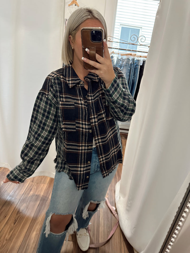 Brielle Plaid Top-Navy