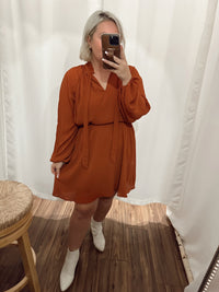 Fay Mock Neck Dress-Rust