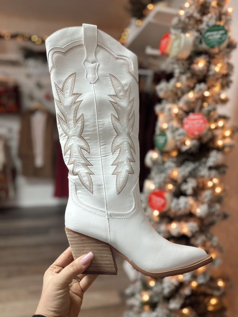 The Brooklyn Faux Leather Boot-White