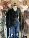 It's That Time Velvet Button Down Top- Winter Spruce