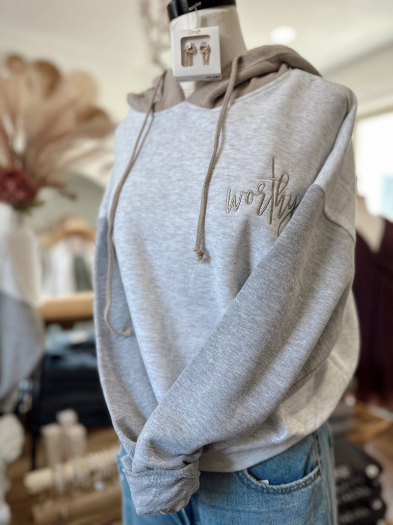 Worthy Colorblock Embroidered Cropped Hoodie
