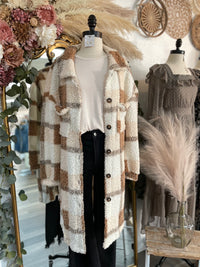 Love Me Some Plaid Long Teddy Shacket-Camel