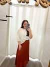 Leelyn Pleated Chiffon Midi Skirt-Brick