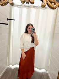 Leelyn Pleated Chiffon Midi Skirt-Brick