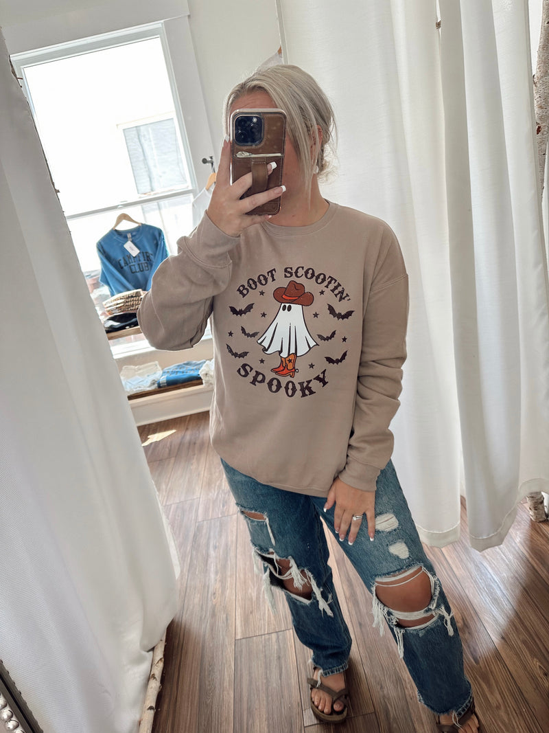 Boot Scootin' Spooky Crewneck-Tan