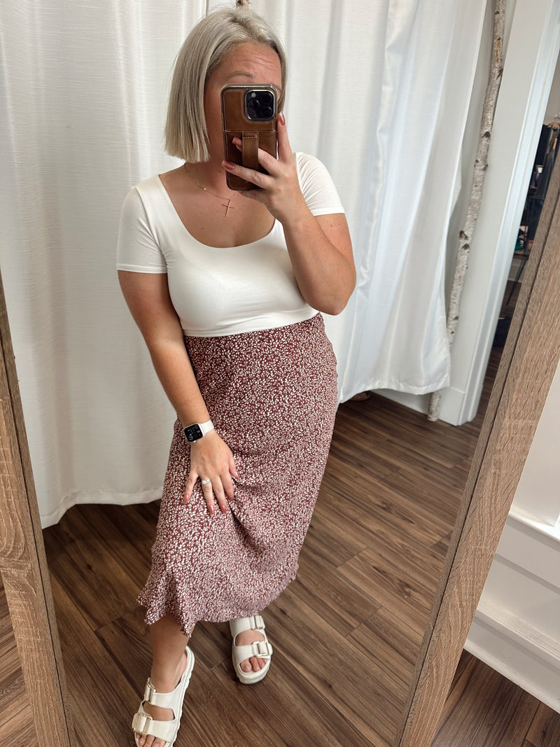 Charmed Life Midi Skirt-Merlot
