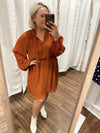 Fay Mock Neck Dress-Rust