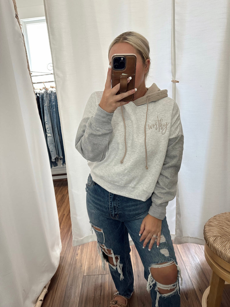 Worthy Colorblock Embroidered Cropped Hoodie