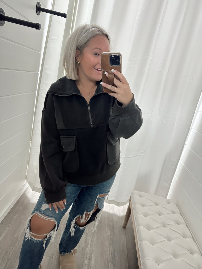 Taking It Easy Half-Zip-Charcoal