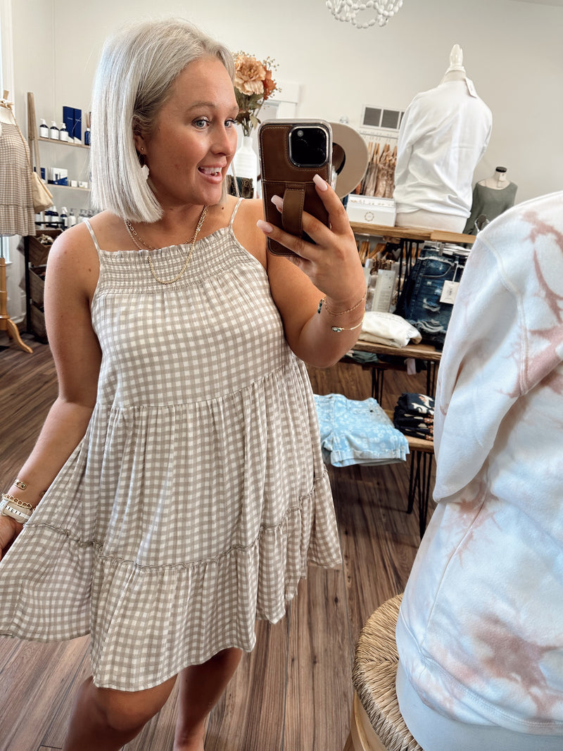 Santori Gingham Dress-Mocha Ivory