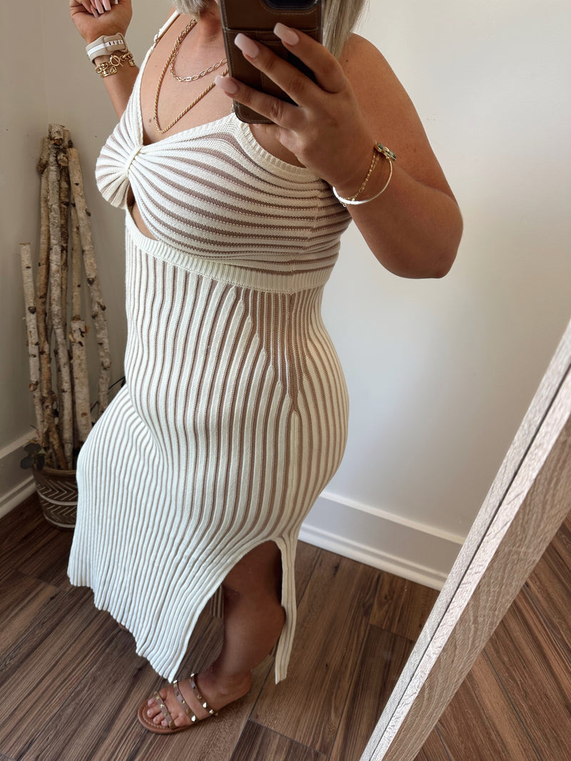 Catalina Striped Dress- Ivory