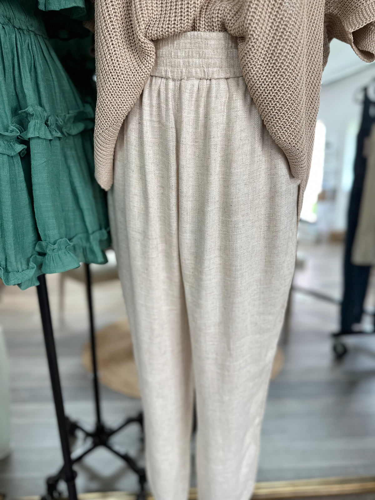 Truly Bliss Linen Smocked Pants-Natural