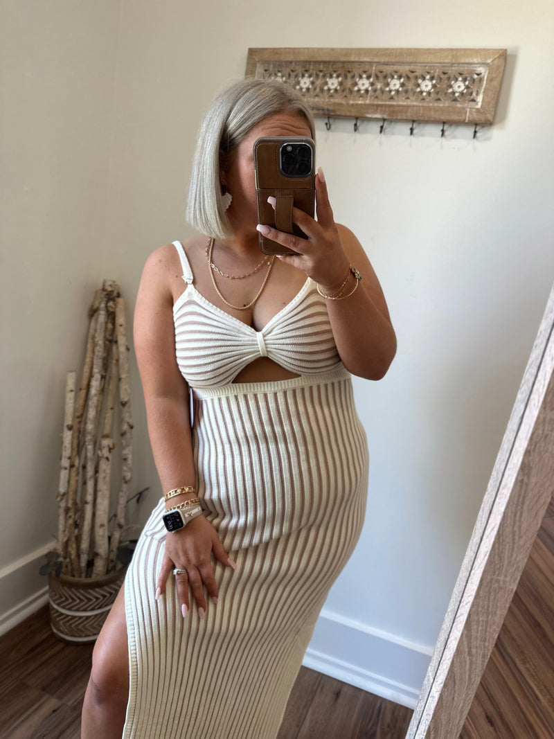 Catalina Striped Dress- Ivory
