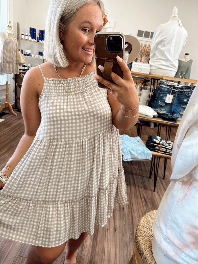 Santori Gingham Dress-Mocha Ivory