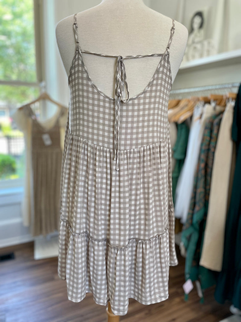 Santori Gingham Dress-Mocha Ivory