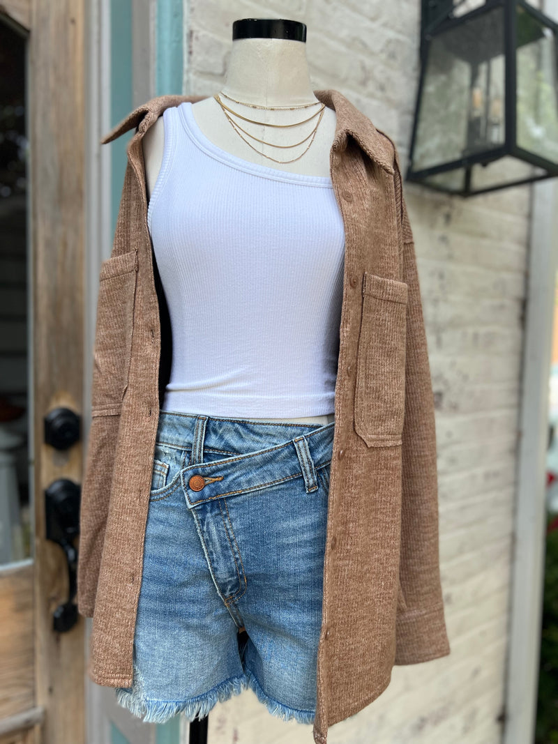 Easy to Wear Button Down Shacket- Mocha