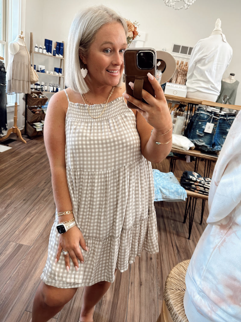 Santori Gingham Dress-Mocha Ivory