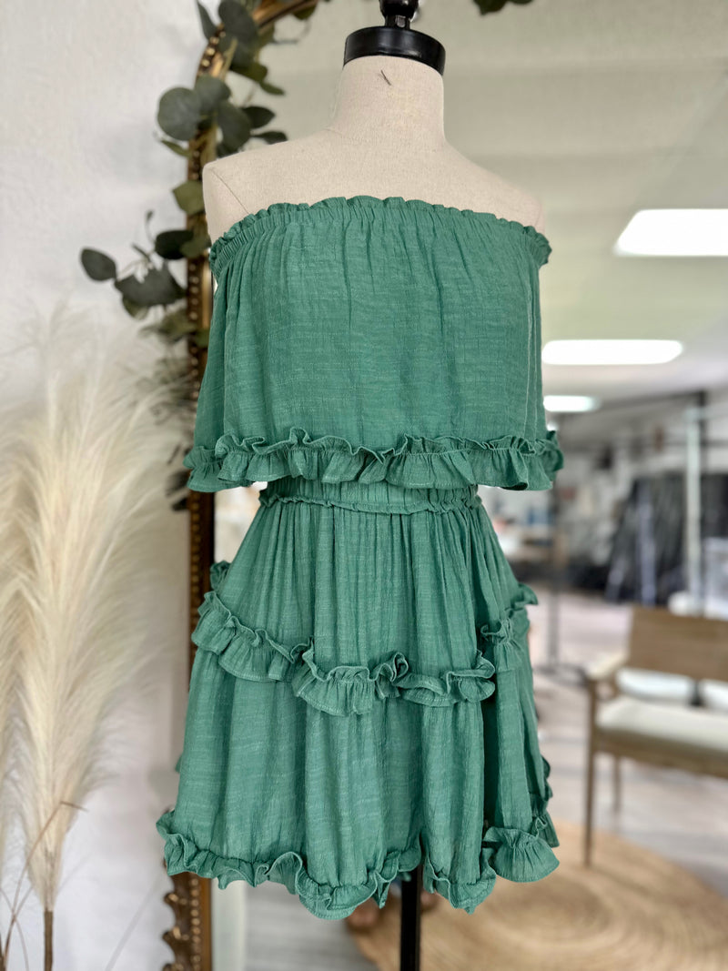 Wonderful Weekend Mini Ruffle Dress-Sage