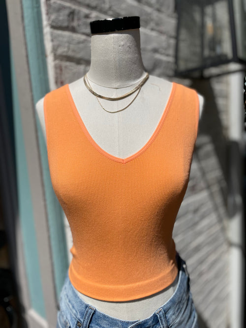 Nyah Ribbed U-V Neck Cropped Brami- Neon Orange