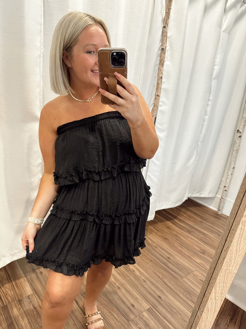 Wonderful Weekend Mini Ruffle Dress-Black
