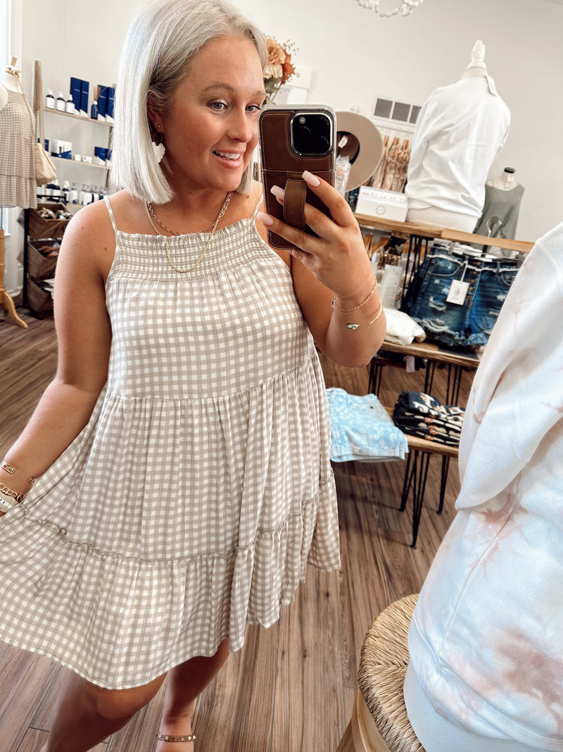 Santori Gingham Dress-Mocha Ivory