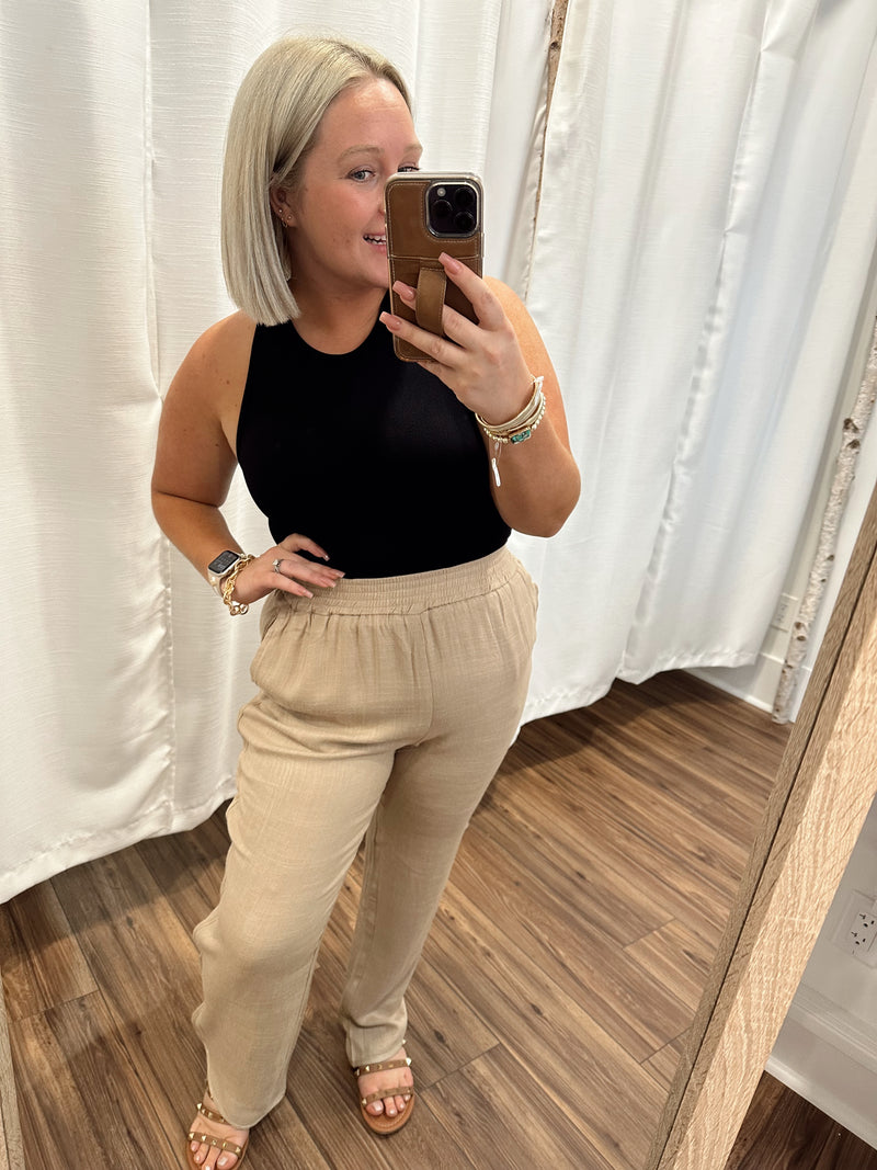 Truly Bliss Linen Smocked Pants-Coco