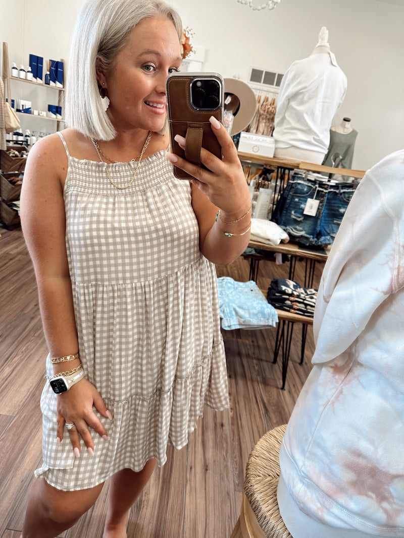 Santori Gingham Dress-Mocha Ivory