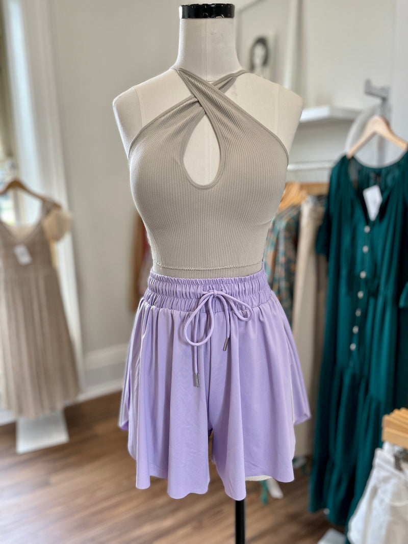 Love Ya Flowy Shorts-Lavendar