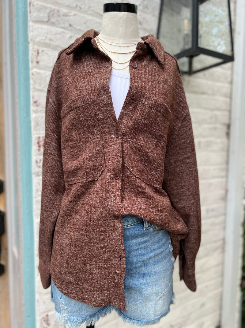 Easy to Wear Button Down Shacket- Chocolate