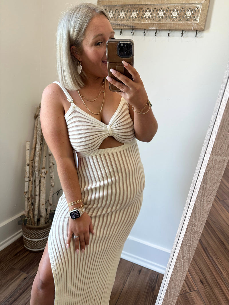 Catalina Striped Dress- Ivory