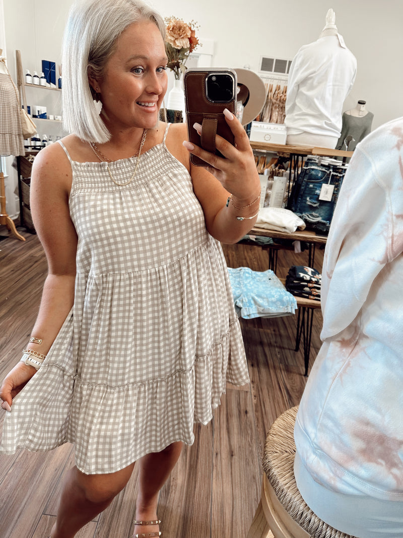 Santori Gingham Dress-Mocha Ivory