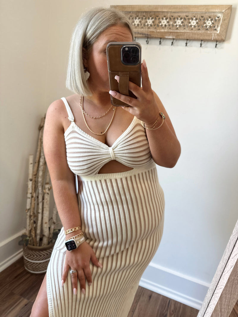 Catalina Striped Dress- Ivory