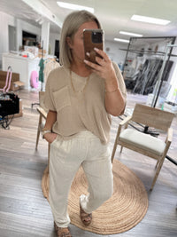 Truly Bliss Linen Smocked Pants-Natural
