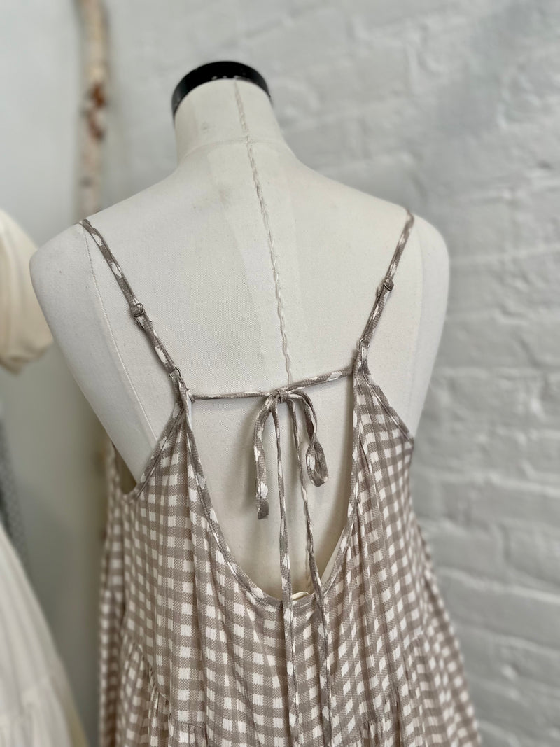 Santori Gingham Dress-Mocha Ivory