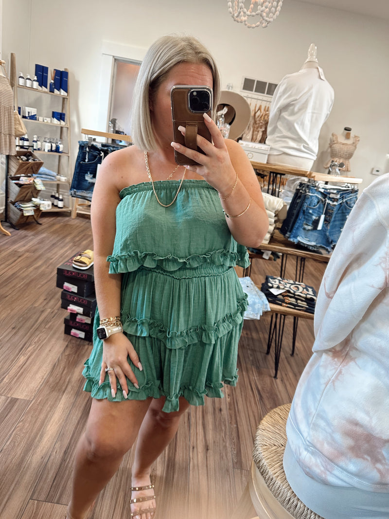 Wonderful Weekend Mini Ruffle Dress-Sage