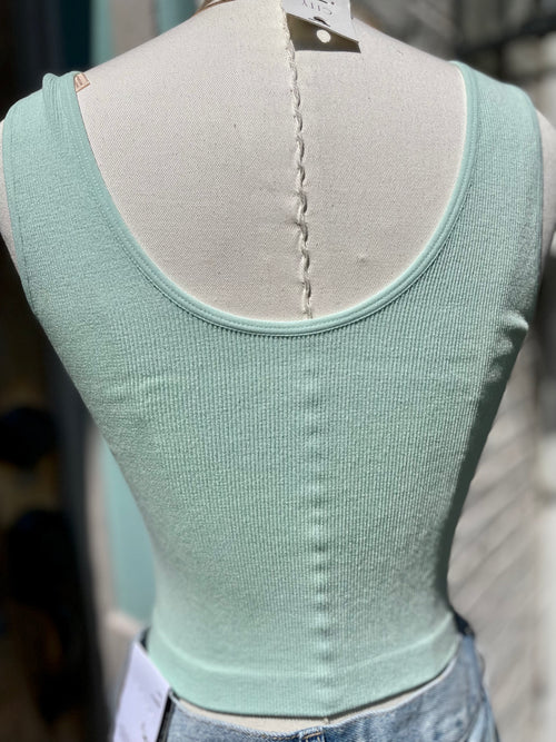 Nyah Ribbed U-V Neck Cropped Brami- Creamy Mint