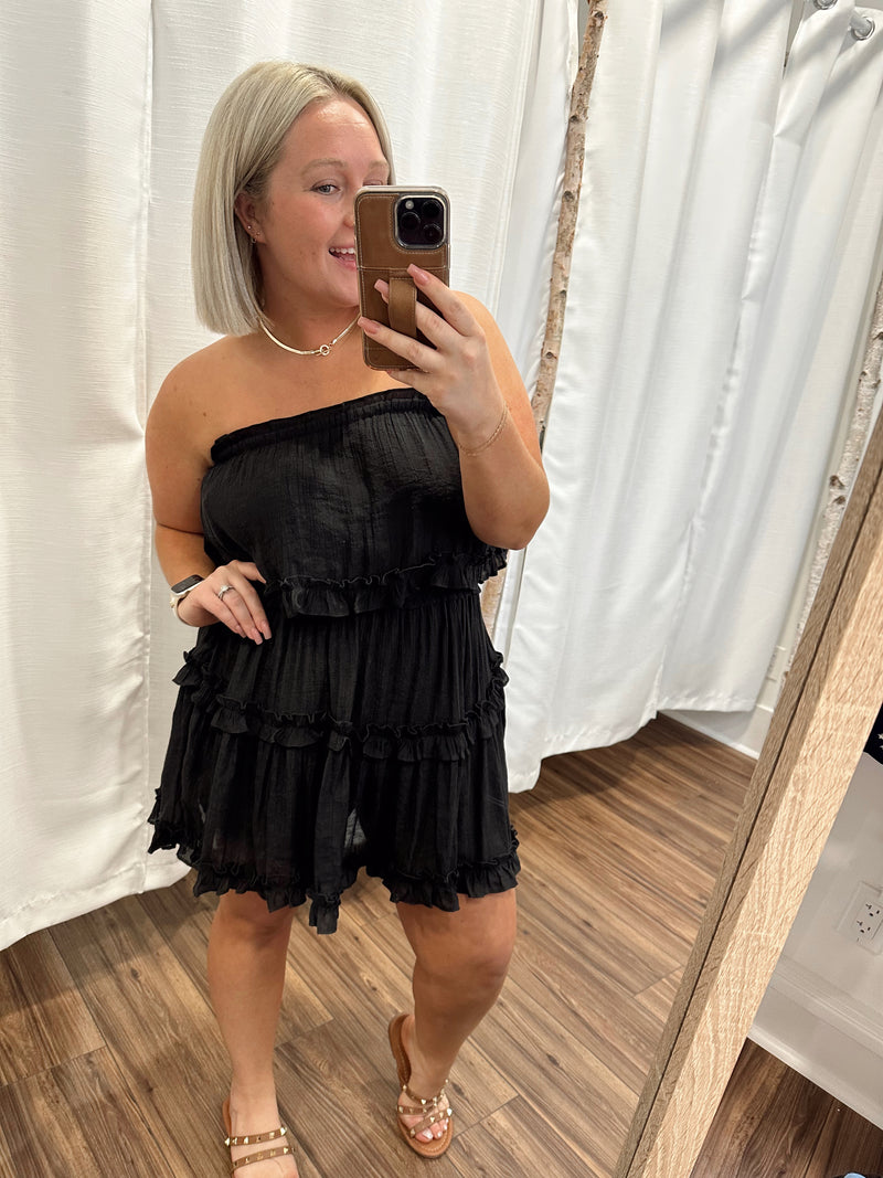 Wonderful Weekend Mini Ruffle Dress-Black