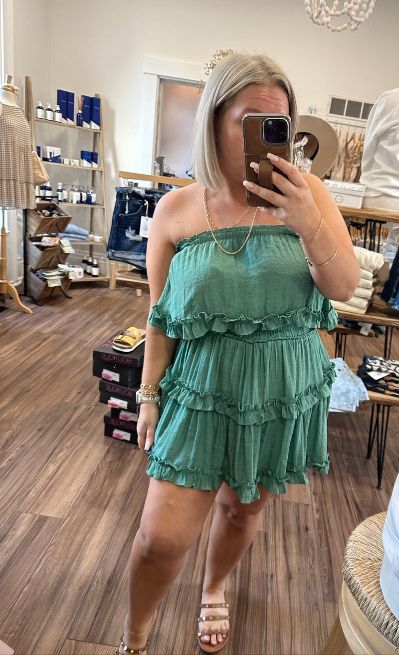 Wonderful Weekend Mini Ruffle Dress-Sage