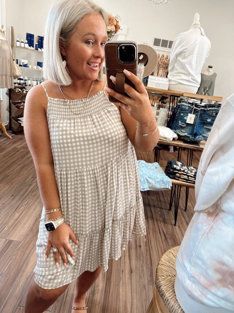 Santori Gingham Dress-Mocha Ivory