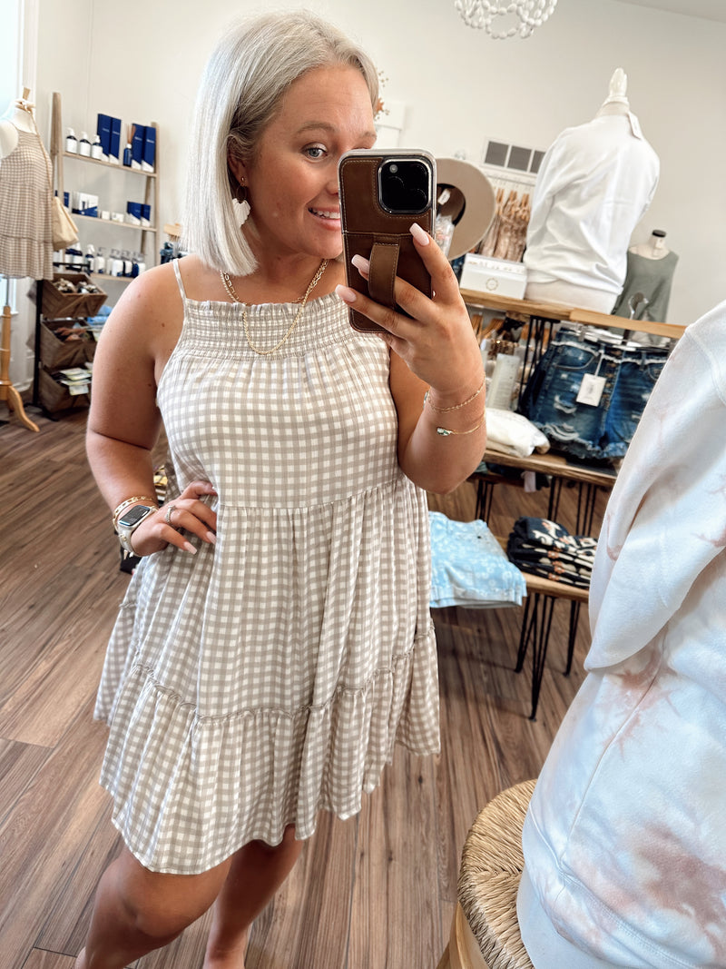 Santori Gingham Dress-Mocha Ivory