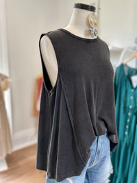 Evaline Ribbed Tank-Black