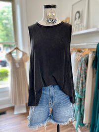 Evaline Ribbed Tank-Black