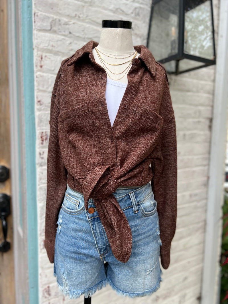 Easy to Wear Button Down Shacket- Chocolate