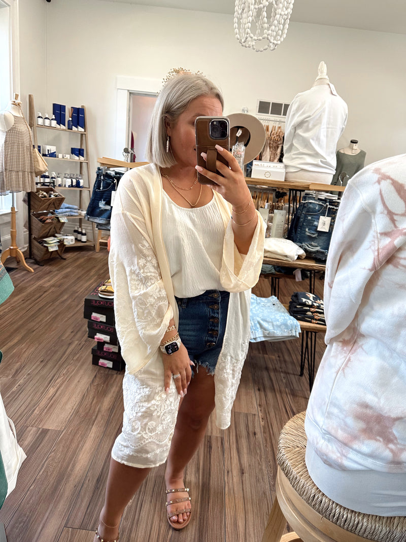Floral Vine Kimono-Cream