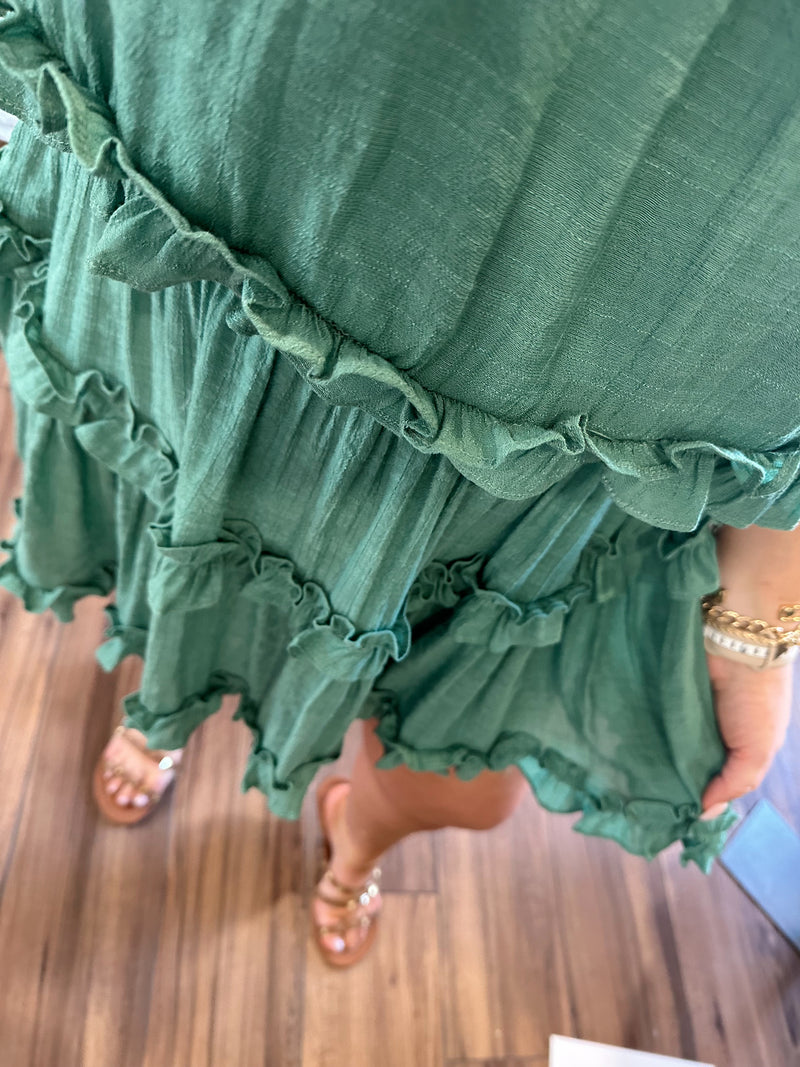 Wonderful Weekend Mini Ruffle Dress-Sage