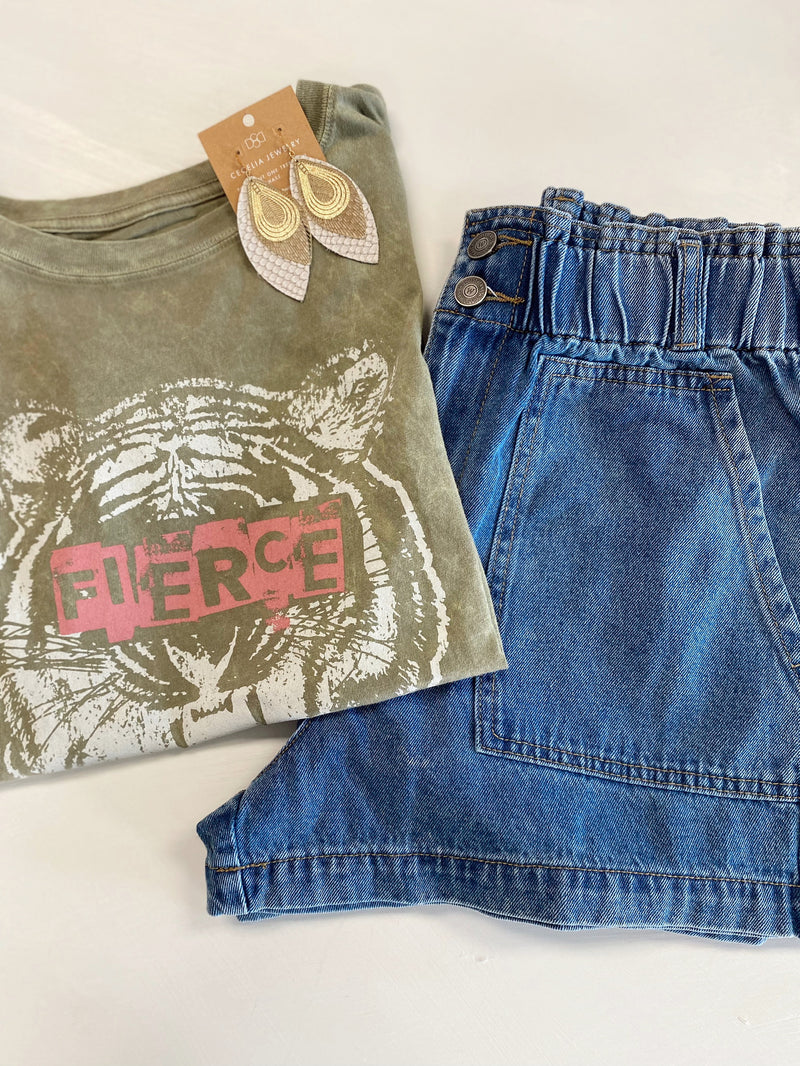 Fierce Tiger Vintage-Wash Graphic Tee-Green