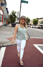 Kailah Linen Textured Square Neck Top-Light Sage