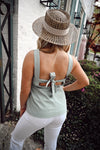 Kailah Linen Textured Square Neck Top-Light Sage