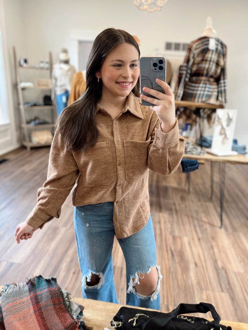 Easy to Wear Button Down Shacket- Mocha